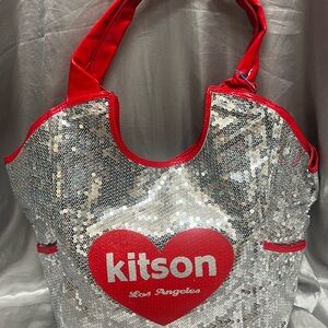 Kitson Sparkling Silver and Bold Red Tote
